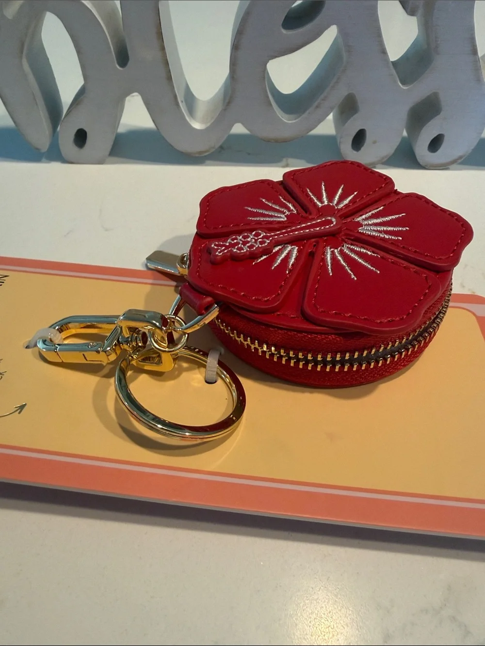 Piper Red Floral Leather Bag Charm Key Chain